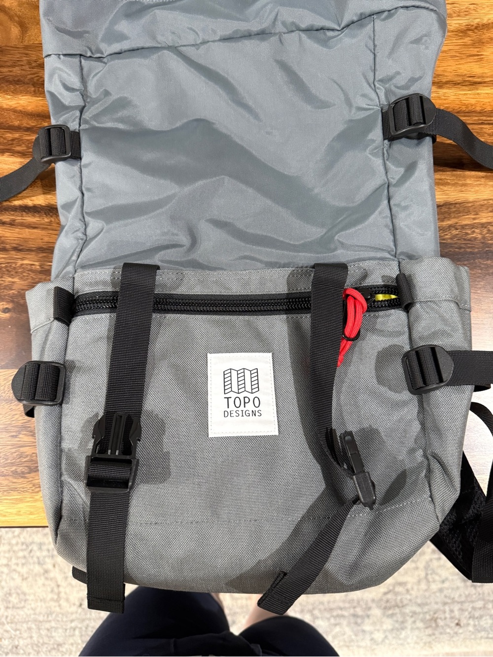 Topo Designs Gray Roll-Top Commuter Backpack with Black Straps
